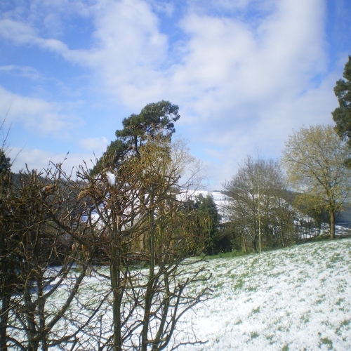 Snow in April 2016 at Bryncalled Barns